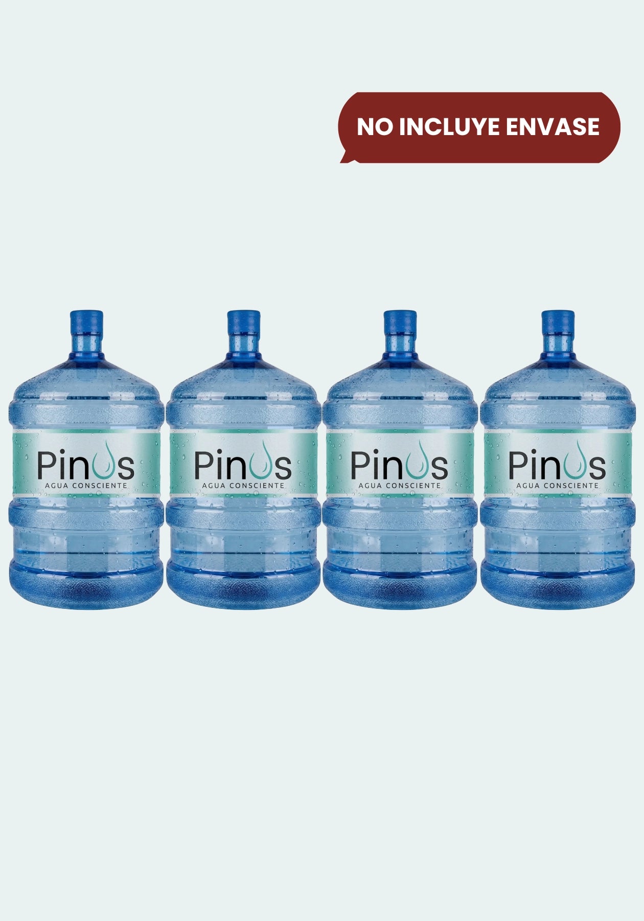Pack de 4 recargas de agua purificada de 20 litros. Servicio de recambio de bidones Pinus Agua Consciente.