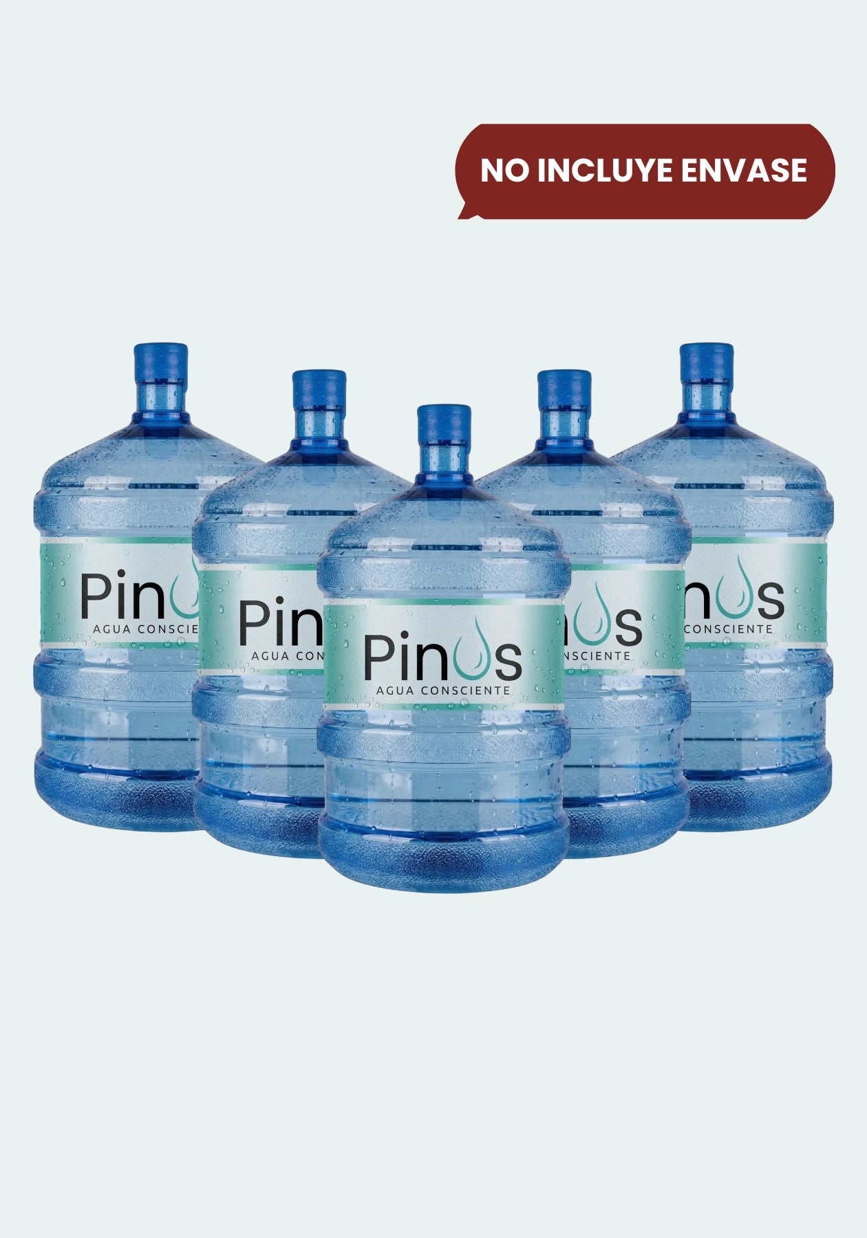 Pack de 5 recargas de agua purificada de 20 litros. Servicio de recambio de bidones Pinus Agua Consciente.