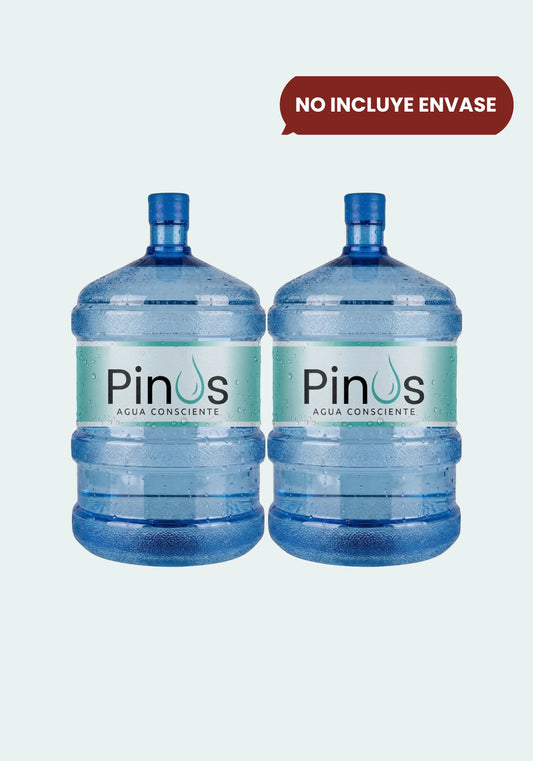 Pack de 2 recargas de agua purificada de 20 litros. Servicio de recambio de bidones Pinus Agua Consciente.
