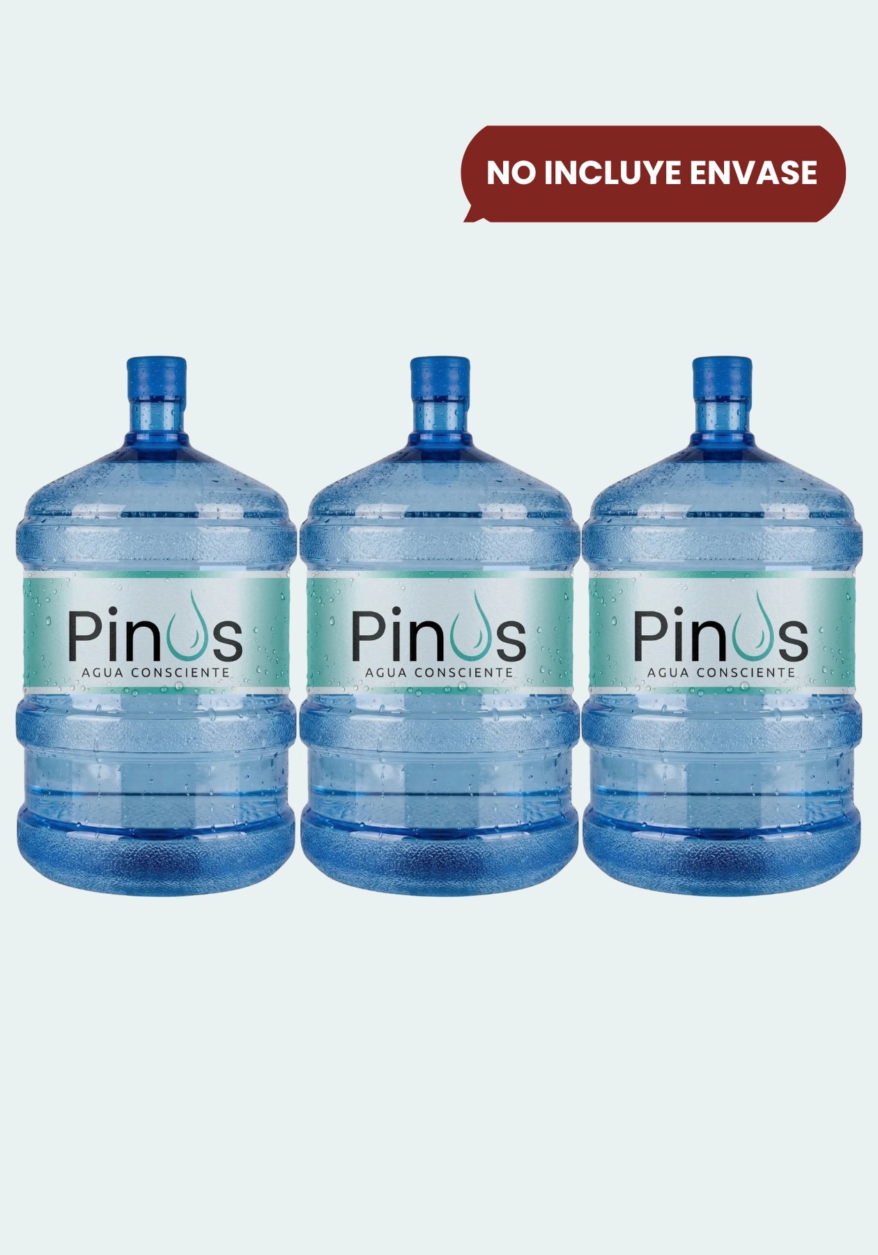 Pack de 3 recargas de agua purificada de 20 litros. Servicio de recambio de bidones Pinus Agua Consciente.